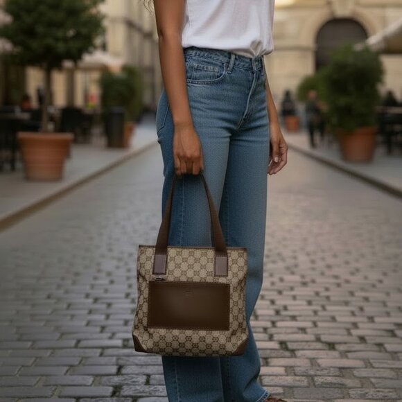 Authentic Gucci GG Canvas Tote with Leather Trim - Picture 9 of 9